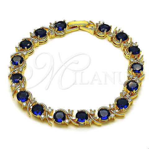Pulsera Tennis 03.130.0032.1.07 Oro Laminado, con Zirconia Cubica Zafiro Azul y Blanca, Pulido, Tono Dorado (Grosor 08 MM, 8 Pulgadas de Largo)