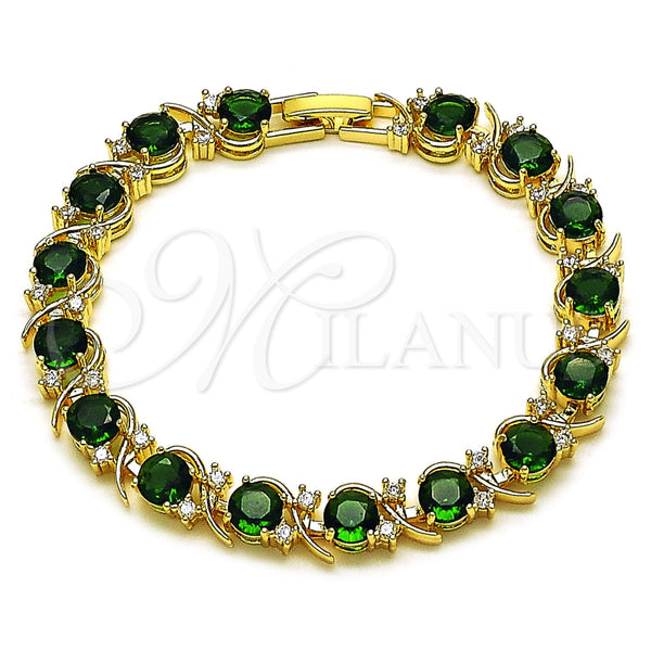 Pulsera Tennis 03.130.0032.2.07 Oro Laminado, con Zirconia Cubica Verde y Blanca, Pulido, Tono Dorado (Grosor 08 MM, 8 Pulgadas de Largo)