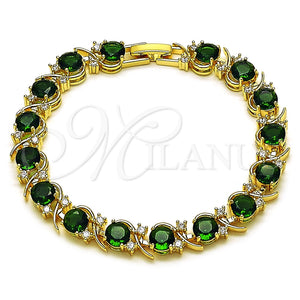 Pulsera Tennis 03.130.0032.2.07 Oro Laminado, con Zirconia Cubica Verde y Blanca, Pulido, Tono Dorado (Grosor 08 MM, 8 Pulgadas de Largo)