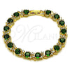 Pulsera Tennis 03.130.0032.2.07 Oro Laminado, con Zirconia Cubica Verde y Blanca, Pulido, Tono Dorado (Grosor 08 MM, 8 Pulgadas de Largo)