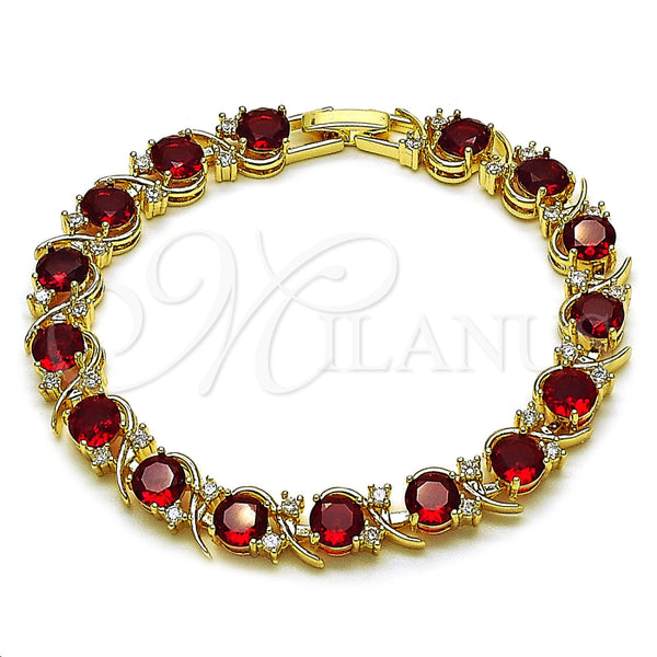 Pulsera Tennis 03.130.0032.3.07 Oro Laminado, con Zirconia Cubica Granate y Blanca, Pulido, Tono Dorado (Grosor 08 MM, 8 Pulgadas de Largo)