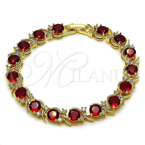 Pulsera Tennis 03.130.0032.3.07 Oro Laminado, con Zirconia Cubica Granate y Blanca, Pulido, Tono Dorado (Grosor 08 MM, 8 Pulgadas de Largo)