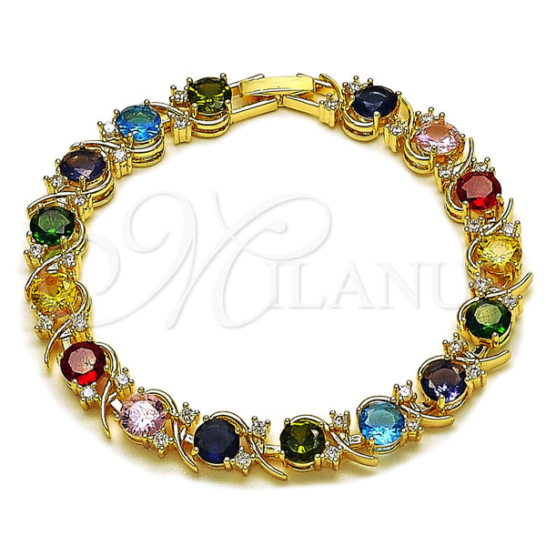 Pulsera Tennis 03.130.0032.4.07 Oro Laminado, con Zirconia Cubica Multicolor y Blanca, Pulido, Tono Dorado (Grosor 08 MM, 8 Pulgadas de Largo)