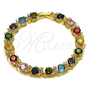 Pulsera Tennis 03.130.0032.4.07 Oro Laminado, con Zirconia Cubica Multicolor y Blanca, Pulido, Tono Dorado (Grosor 08 MM, 8 Pulgadas de Largo)