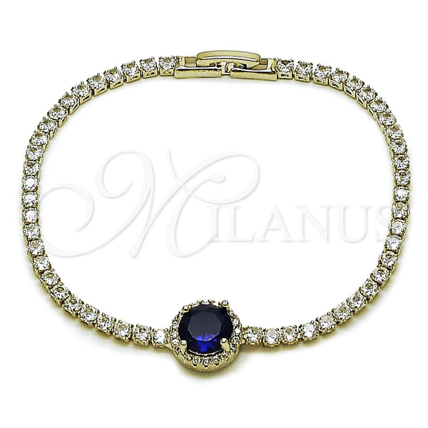 Pulsera Elegante 03.130.0033.07 Rodio Laminado, Diseño de Cluster, con Zirconia Cubica Zafiro Azul y Blanca, Pulido, Rodinado (Grosor 02.5 MM, 7 Pulgadas de Largo)