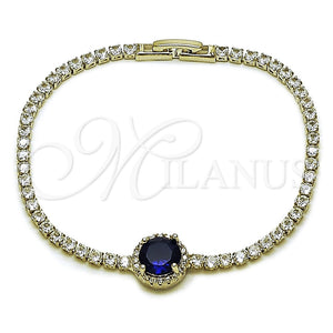 Pulsera Elegante 03.130.0033.07 Rodio Laminado, Diseño de Cluster, con Zirconia Cubica Zafiro Azul y Blanca, Pulido, Rodinado (Grosor 02.5 MM, 7 Pulgadas de Largo)
