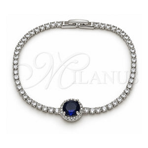 Pulsera Elegante 03.130.0033.07 Oro Laminado Blanco, Diseño de Cluster, con Zirconia Cubica Zafiro Azul y Blanca, Pulido, Rodinado (Grosor 02.5 MM, 7 Pulgadas de Largo)
