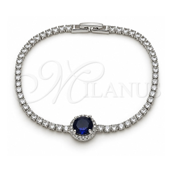 Pulsera Elegante 03.130.0033.07 Oro Laminado Blanco, Diseño de Cluster, con Zirconia Cubica Zafiro Azul y Blanca, Pulido, Rodinado (Grosor 02.5 MM, 7 Pulgadas de Largo)