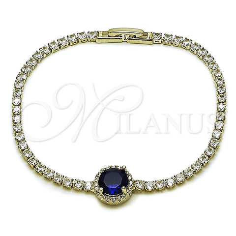 Pulsera Elegante 03.130.0033.07 Rodio Laminado, Diseño de Cluster, con Zirconia Cubica Zafiro Azul y Blanca, Pulido, Rodinado (Grosor 02.5 MM, 7 Pulgadas de Largo)