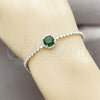 Pulsera Elegante 03.130.0033.1.07 Rodio Laminado, Diseño de Cluster, con Zirconia Cubica Verde y Blanca, Pulido, Rodinado (Grosor 02.5 MM, 7 Pulgadas de Largo)