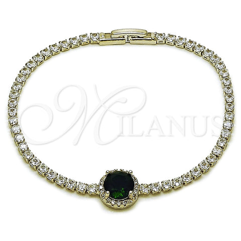 Pulsera Elegante 03.130.0033.1.07 Rodio Laminado, Diseño de Cluster, con Zirconia Cubica Verde y Blanca, Pulido, Rodinado (Grosor 02.5 MM, 7 Pulgadas de Largo)