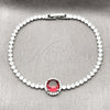 Pulsera Elegante 03.130.0033.2.07 Rodio Laminado, Diseño de Cluster, con Zirconia Cubica Rubi y Blanca, Pulido, Rodinado (Grosor 02.5 MM, 7 Pulgadas de Largo)