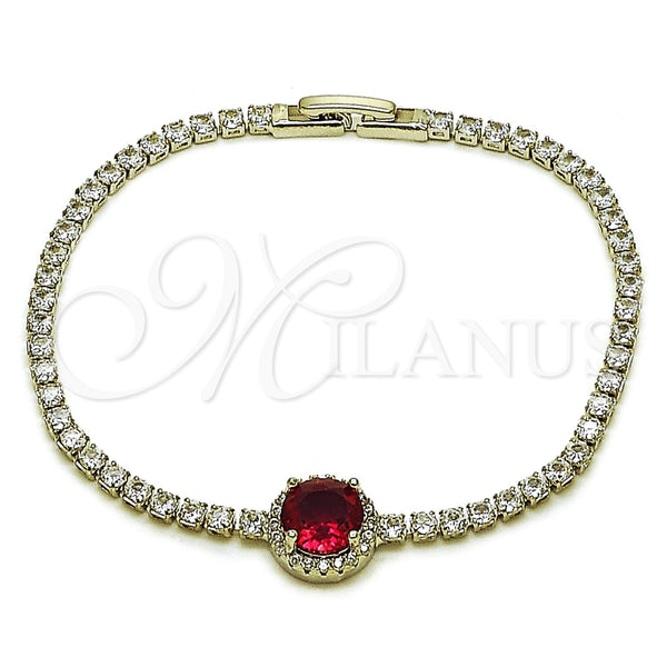 Pulsera Elegante 03.130.0033.2.07 Rodio Laminado, Diseño de Cluster, con Zirconia Cubica Rubi y Blanca, Pulido, Rodinado (Grosor 02.5 MM, 7 Pulgadas de Largo)