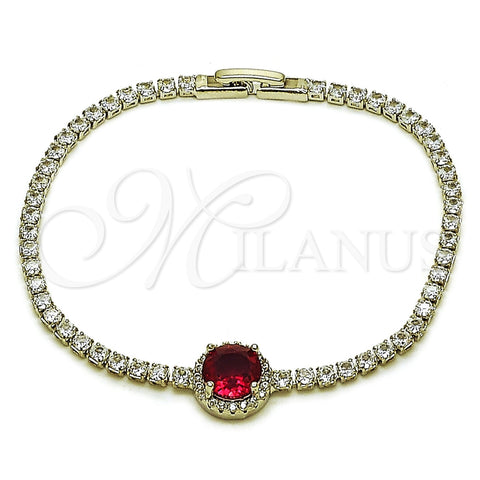 Pulsera Elegante 03.130.0033.2.07 Rodio Laminado, Diseño de Cluster, con Zirconia Cubica Rubi y Blanca, Pulido, Rodinado (Grosor 02.5 MM, 7 Pulgadas de Largo)