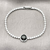 Pulsera Elegante 03.130.0033.3.07 Rodio Laminado, Diseño de Cluster, con Zirconia Cubica Negro y Blanca, Pulido, Rodinado (Grosor 02.5 MM, 7 Pulgadas de Largo)