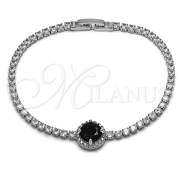 Pulsera Elegante 03.130.0033.3.07 Rodio Laminado, Diseño de Cluster, con Zirconia Cubica Negro y Blanca, Pulido, Rodinado (Grosor 02.5 MM, 7 Pulgadas de Largo)