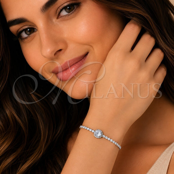 Pulsera Elegante 03.130.0033.4.07 Rodio Laminado, Diseño de Cluster, con Zirconia Cubica Blanca, Pulido, Rodinado (Grosor 02.5 MM, 7 Pulgadas de Largo)
