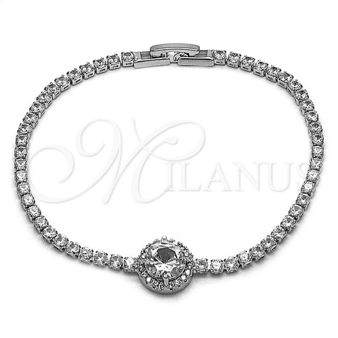 Pulsera Elegante 03.130.0033.4.07 Rodio Laminado, Diseño de Cluster, con Zirconia Cubica Blanca, Pulido, Rodinado (Grosor 02.5 MM, 7 Pulgadas de Largo)