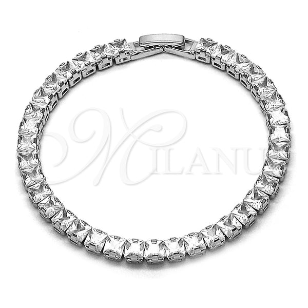 Pulsera Tennis 03.130.0004.6.07 Rodio Laminado, Diseño de Cluster, con Zirconia Cubica Blanca, Pulido, Rodinado (Grosor 04.8 MM, 7 Pulgadas de Largo)