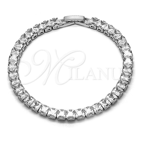 Pulsera Tennis 03.130.0004.6.07 Rodio Laminado, Diseño de Cluster, con Zirconia Cubica Blanca, Pulido, Rodinado (Grosor 04.8 MM, 7 Pulgadas de Largo)