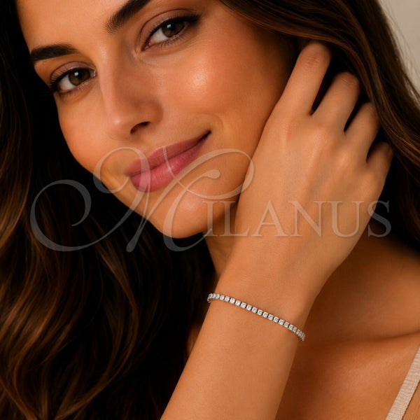 Pulsera Tennis 03.130.0001.10.07 Rodio Laminado, con Zirconia Cubica Blanca, Pulido, Rodinado (Grosor 03 MM, 7 Pulgadas de Largo)