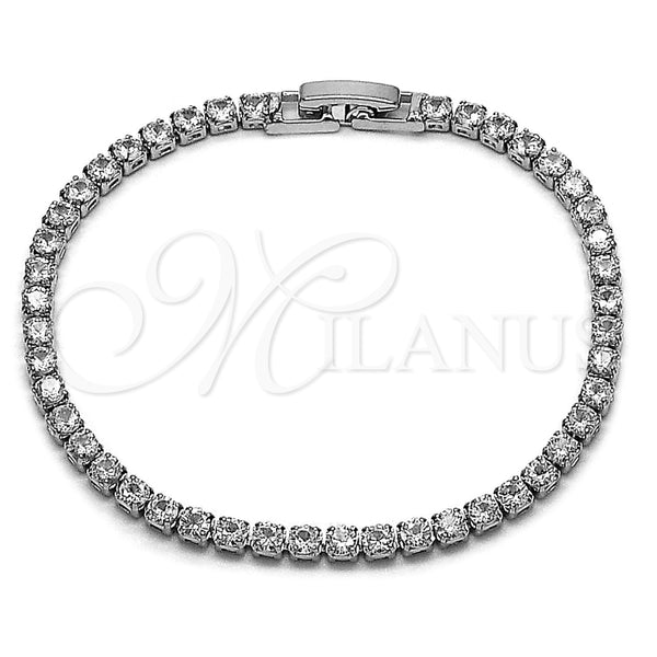 Pulsera Tennis 03.130.0001.10.07 Rodio Laminado, con Zirconia Cubica Blanca, Pulido, Rodinado (Grosor 03 MM, 7 Pulgadas de Largo)