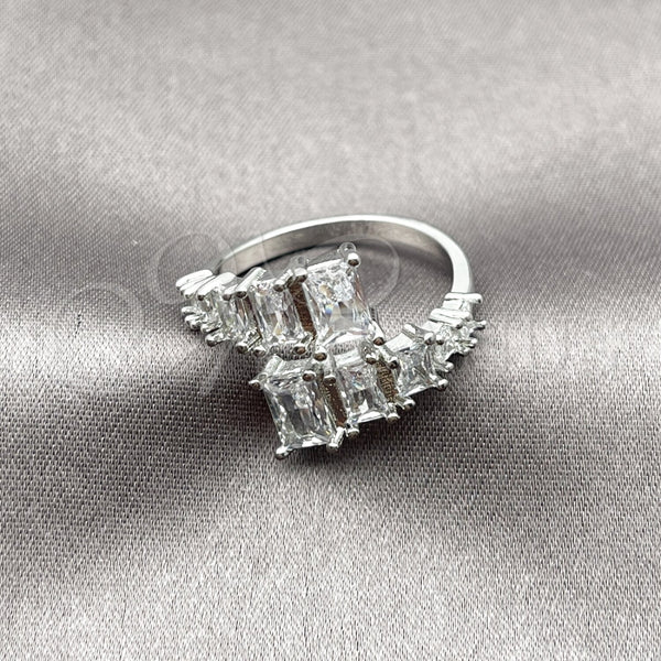 Anillo Multi Piedra 01.424.0021.1 Rodio Laminado, con Zirconia Cubica Blanca, Pulido, Rodinado (Talla Unica)
