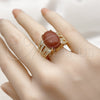 Anillo Multi Piedra 01.210.0134 Oro Laminado, Diseño de Llave Griega, con Goldstone Venturina Onix Negro y Zirconia Cubica Blanca, Pulido, Tono Dorado (Talla Unica)