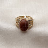 Anillo Multi Piedra 01.210.0134 Oro Laminado, Diseño de Llave Griega, con Goldstone Venturina Onix Negro y Zirconia Cubica Blanca, Pulido, Tono Dorado (Talla Unica)