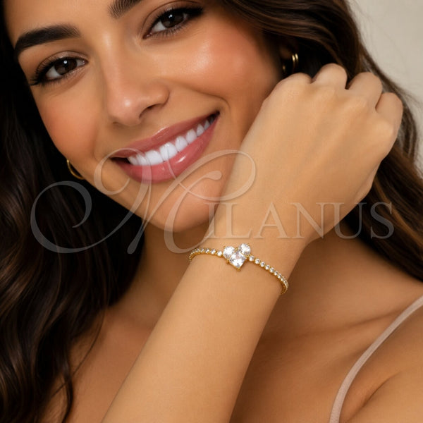 Pulsera Elegante 03.130.0035.07 Oro Laminado, Diseño de Corazón, con Zirconia Cubica Blanca, Pulido, Tono Dorado (Grosor 02.5 MM, 7 Pulgadas de Largo)