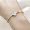 Pulsera Elegante 03.130.0035.07 Oro Laminado, Diseño de Corazón, con Zirconia Cubica Blanca, Pulido, Tono Dorado (Grosor 02.5 MM, 7 Pulgadas de Largo)