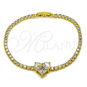 Pulsera Elegante 03.130.0035.07 Oro Laminado, Diseño de Corazón, con Zirconia Cubica Blanca, Pulido, Tono Dorado (Grosor 02.5 MM, 7 Pulgadas de Largo)