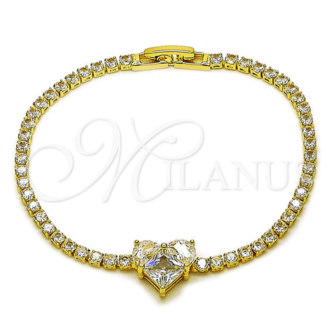 Pulsera Elegante 03.130.0035.07 Oro Laminado, Diseño de Corazón, con Zirconia Cubica Blanca, Pulido, Tono Dorado (Grosor 02.5 MM, 7 Pulgadas de Largo)