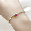 Pulsera Elegante 03.130.0035.1.07 Oro Laminado, Diseño de Corazón, con Zirconia Cubica Granate y Blanca, Pulido, Tono Dorado (Grosor 02.5 MM, 7 Pulgadas de Largo)