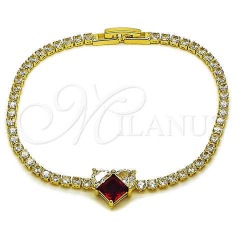 Pulsera Elegante 03.130.0035.1.07 Oro Laminado, Diseño de Corazón, con Zirconia Cubica Granate y Blanca, Pulido, Tono Dorado (Grosor 02.5 MM, 7 Pulgadas de Largo)