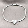 Pulsera Elegante 03.130.0035.2.07 Rodio Laminado, Diseño de Corazón, con Zirconia Cubica Blanca, Pulido, Rodinado (Grosor 02.5 MM, 7 Pulgadas de Largo)