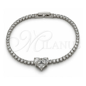 Pulsera Elegante 03.130.0035.2.07 Oro Laminado Blanco, Diseño de Corazón, con Zirconia Cubica Blanca, Pulido, Rodinado (Grosor 02.5 MM, 7 Pulgadas de Largo)