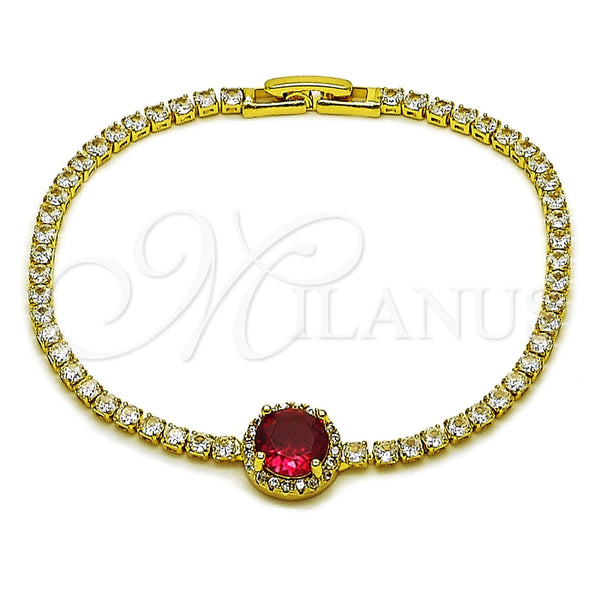Pulsera Elegante 03.130.0033.5.07 Oro Laminado, Diseño de Cluster, con Zirconia Cubica Blanca y Granate, Pulido, Tono Dorado (Grosor 02.5 MM, 7 Pulgadas de Largo)
