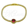 Pulsera Elegante 03.130.0033.5.07 Oro Laminado, Diseño de Cluster, con Zirconia Cubica Blanca y Granate, Pulido, Tono Dorado (Grosor 02.5 MM, 7 Pulgadas de Largo)