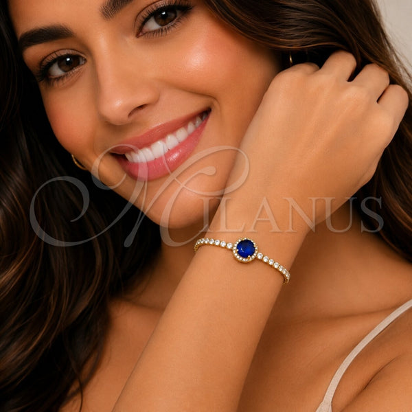 Pulsera Elegante 03.130.0033.6.07 Oro Laminado, Diseño de Cluster, con Zirconia Cubica Zafiro Azul y Blanca, Pulido, Tono Dorado (Grosor 02.5 MM, 7 Pulgadas de Largo)