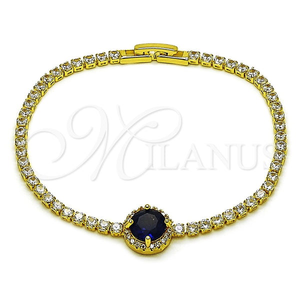 Pulsera Elegante 03.130.0033.6.07 Oro Laminado, Diseño de Cluster, con Zirconia Cubica Zafiro Azul y Blanca, Pulido, Tono Dorado (Grosor 02.5 MM, 7 Pulgadas de Largo)
