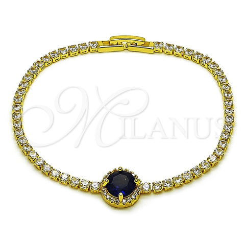 Pulsera Elegante 03.130.0033.6.07 Oro Laminado, Diseño de Cluster, con Zirconia Cubica Zafiro Azul y Blanca, Pulido, Tono Dorado (Grosor 02.5 MM, 7 Pulgadas de Largo)