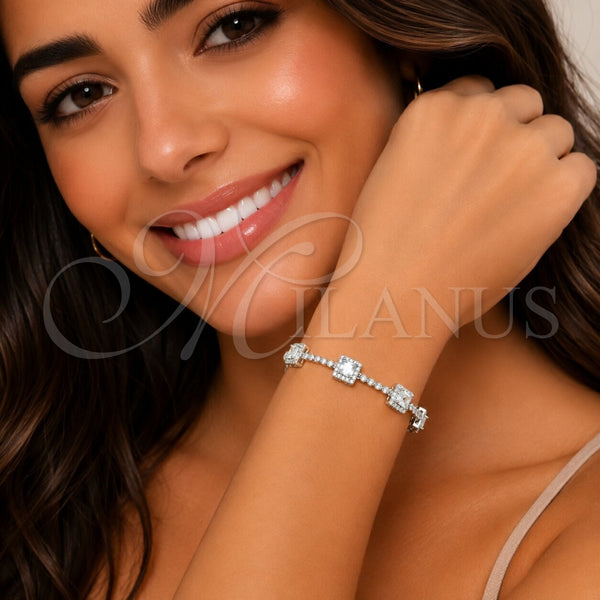 Pulsera Tennis 03.283.0526.2.07 Rodio Laminado, Diseño de Cluster, con Zirconia Cubica Blanca, Pulido, Rodinado (Grosor 08.8 MM, 8 Pulgadas de Largo)
