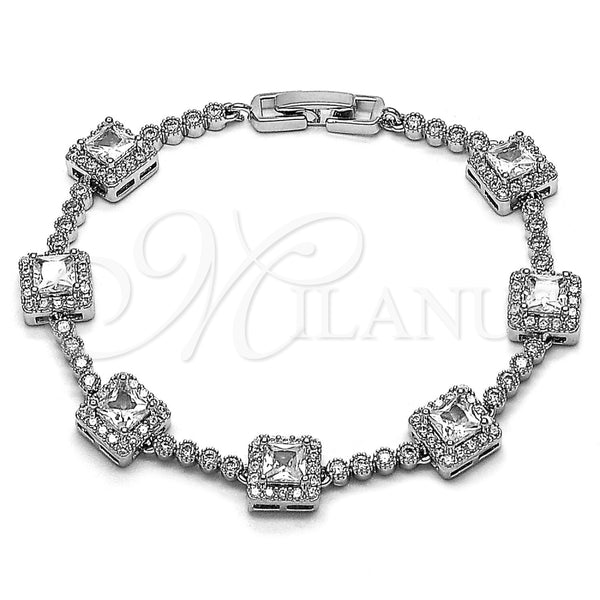 Pulsera Tennis 03.283.0526.2.07 Rodio Laminado, Diseño de Cluster, con Zirconia Cubica Blanca, Pulido, Rodinado (Grosor 08.8 MM, 8 Pulgadas de Largo)