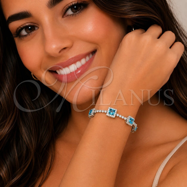 Pulsera Tennis 03.283.0526.3.07 Rodio Laminado, Diseño de Cluster, con Zirconia Cubica Indicolite y Blanca, Pulido, Rodinado (Grosor 08.8 MM, 8 Pulgadas de Largo)