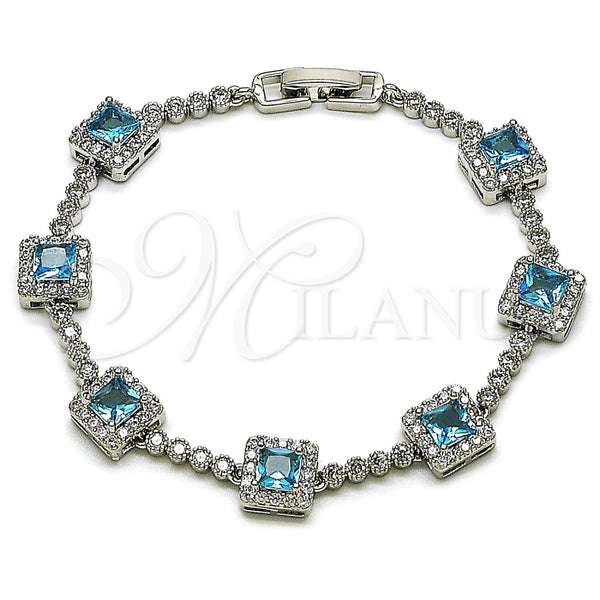 Pulsera Tennis 03.283.0526.3.07 Rodio Laminado, Diseño de Cluster, con Zirconia Cubica Indicolite y Blanca, Pulido, Rodinado (Grosor 08.8 MM, 8 Pulgadas de Largo)