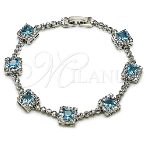 Pulsera Tennis 03.283.0526.3.07 Rodio Laminado, Diseño de Cluster, con Zirconia Cubica Indicolite y Blanca, Pulido, Rodinado (Grosor 08.8 MM, 8 Pulgadas de Largo)