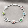 Pulsera Tennis 03.283.0526.4.07 Rodio Laminado, Diseño de Cluster, con Zirconia Cubica Multicolor y Blanca, Pulido, Rodinado (Grosor 08.8 MM, 8 Pulgadas de Largo)