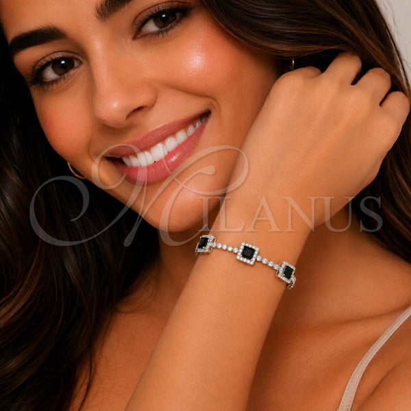 Pulsera Tennis 03.283.0526.5.07 Rodio Laminado, Diseño de Cluster, con Zirconia Cubica Negro y Blanca, Pulido, Rodinado (Grosor 08.8 MM, 8 Pulgadas de Largo)