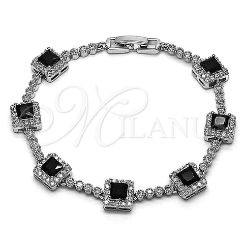 Pulsera Tennis 03.283.0526.5.07 Rodio Laminado, Diseño de Cluster, con Zirconia Cubica Negro y Blanca, Pulido, Rodinado (Grosor 08.8 MM, 8 Pulgadas de Largo)